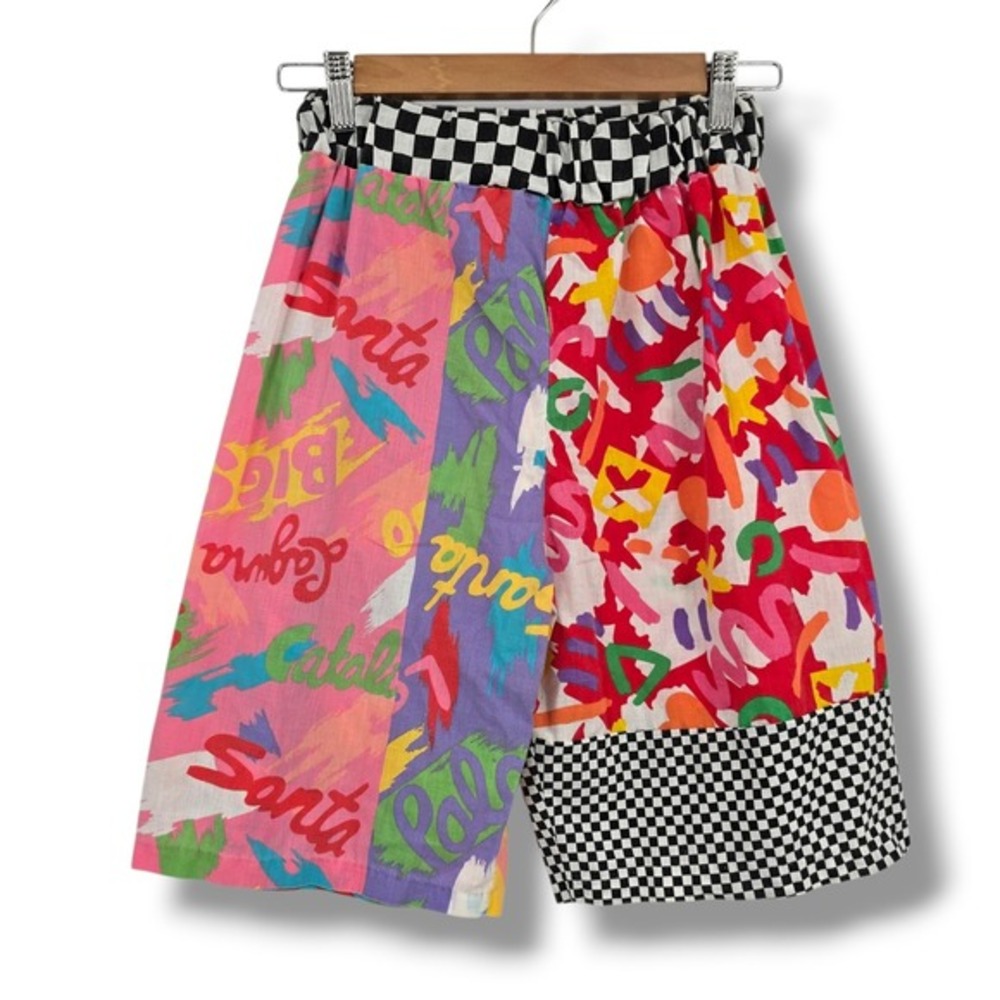 Vintage Knitwaves Shorts Womens XS/Small‎ Multicolor Patchwork Checkered 80s 90s